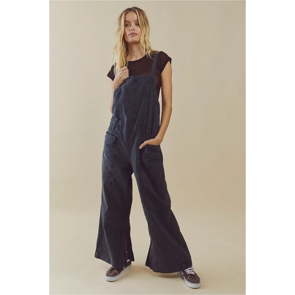 Free People Pants - Free People Savannah Oversized Cotton Overalls Black